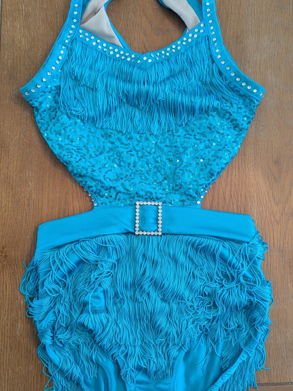 Weissman Turquoise Fringe Dance Costume with Rhinestone Buckle
